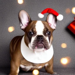 Portrait of a cute french bulldog with light brown fur celebrating new year and christmas