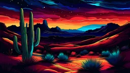 Drawing desert at night Colorful