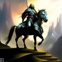 Epic Drawing of Gondor Rider LOTR Frank Frazetta style 4k