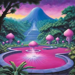 fantasy 90's tcg art of fuscia alien gardens