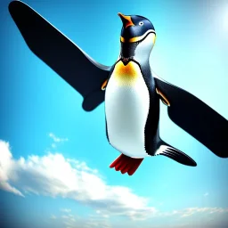 penguin flying in the sky