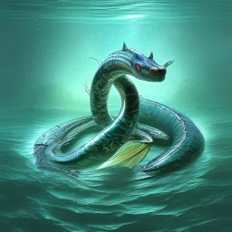 A water serpent, rearing back as it stands up in a pool of water.