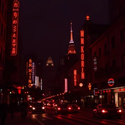 romantic city at night, red neon mood