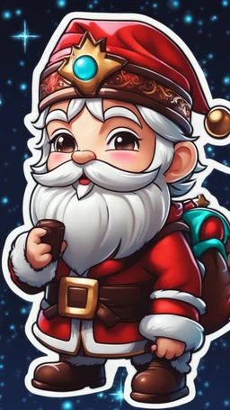 Chibi santa-claus huge big Chocolate in 8k sticker, style of fairy academia, neon lights, intricate details, highly detailed, high details, detailed portrait, masterpiece,ultra detailed, ultra quality