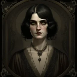 1920s dark hair disturbed occult collector grimdark realistic