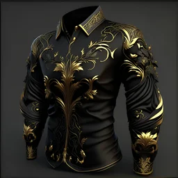 A high detailed 3d render of a fantasy black and gold long black shirt.