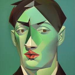 a painting of a man's face with a green background, a cubist painting by Pablo Picasso, reddit, cubism, picasso, cubism, constructivism