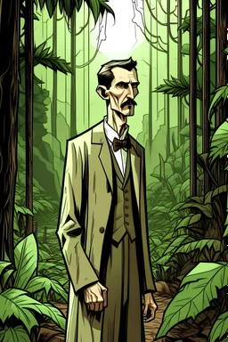 Nikola Tesla in Jung spaziert, süss comic style