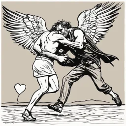 [art by Charles Bukowski] Jacob wrestling with angel