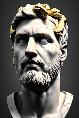 Ultra Realistic image, Roman sculpture bust, clean white marble material, Lionel Messi, gold Laurel crown, renaissance ornaments, one gold star, gradient background, cinematic lighting, god light, 4k resolution, smooth details, ornate details, soft lighting, unreal engine 5, art station, substance 3d.