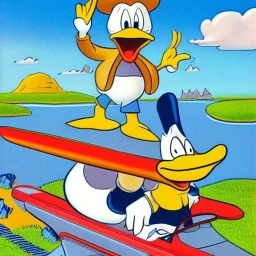 donald duck and franck traveling a rocket by jim woodring