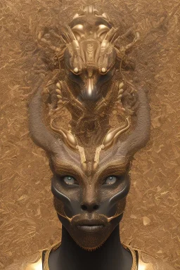 shiny black male African Egyptian alien, cracks in the voodoo head, wicked, eyes, crown, Elephant, 8k, finely detailed, photo realistic, tiger turquoise skull head gold dragon space alien snow skeleton gold horny toad silver crown silver eyes