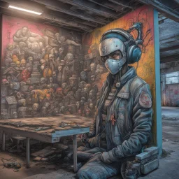 cyberpunk dramatic graffiti art mural on wall depicting blackout dystopia, concept art, by Banksy, by Derek Riggs, by David Choe, gritty, ultra detailed.