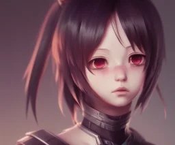 Anime girl cute neck head portrait, warrior costume, village, cyberpunk, 8k quality