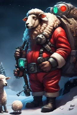 sweet dreams of the neanderthal santa space cadet strangle hold cyberpunk sheep xmas with club and cave fire in the style of fallout 4