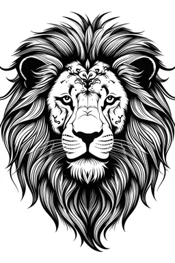 Simple black and white lion drawing in tattoo style