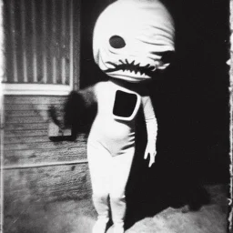 Creepy photo, balaclava, alien, lady, dancing cat