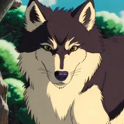 cool wolf with human hair, friendly, emo