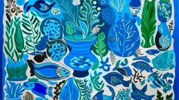 A blue underwater kingdom designed in ancient Greek pottery painted by Henri Matisse