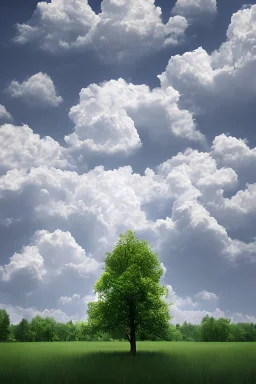 A tree made of hyperrealist clouds, beautiful, plain clean and clear sky in the background