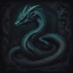 Basilisk lurking in the darkest corners, in spectral art style, background darkness