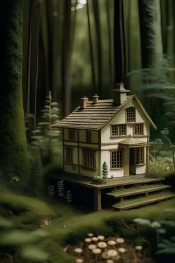 a doll house on a meadow in the forest