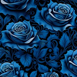 blue and gold rose floral pattern design which has a seamless pattern