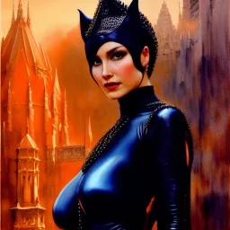 Drawing of beautiful face,'beautiful ,Busty Catwoman',intense stare, ancient skintight armor, balanciaga fashion clothe painting by gaston bussiere, greg rutkowski, yoji shinkawa, yoshitaka amano, tsutomu nihei, donato giancola, tim hildebrandt, Oil on canvas, cinematic composition, extreme detail,fit full head inside picture,16k