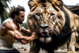 MAN FIGHTNG LION REAL LIFE PHOTO REASLISTIC