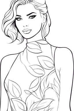 Coloring page of a elegant fashion model woman, dynamic poses, full body portrait, thick and clean lines, clean details, ar 2:3, no-color, coloring page style, no-turban, coloring page style, non background, non color, non shading, no-grayscale, coloring page for adults