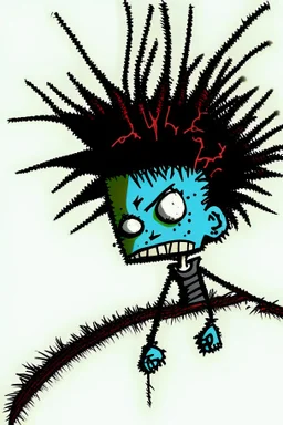 2d drawing of a stickman, cool with punk hair, x eyes like in hangman, laying flat on back, 3d realistic in colour