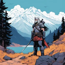 [illustration by Andrew MacLean in the comics Head Lopper style with Kupka's pixel colour palette] realistic photo 8k of the one, in the middle of nowhere