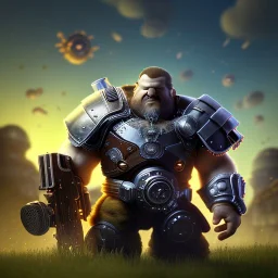 Clash of clans art style of a cute fat gears of war, full body, by mobeius, au naturel, hyper detailed, digital art, trending in artstation, cinematic lighting, studio quality, smooth render, unreal engine 5 rendered, octane rendered, art style by klimt and nixeu and ian sprigger and wlop and krenz cushart