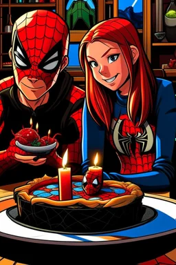 spiderman into the spider verse tarzı 17. yaş mumu ile doğum günü kutlayan 2 kız