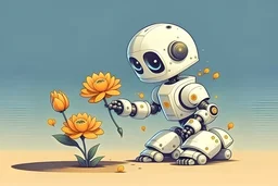 cute roboter plückt eine blume