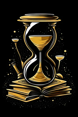 He designed for me an hourglass, behind and next to which were many books scattered in a cartoonish way. The background was black, and the clock and books were golden.