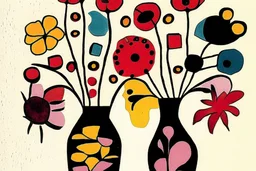 Flowers in a vase in the style of Paul klee ink transfer