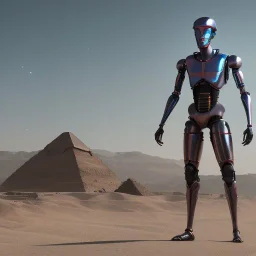 Akhenaten cyberpunk, full body, robocop, Egypt background