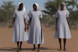 4 suore africane con tunica grigia figura intera fino ai piedi