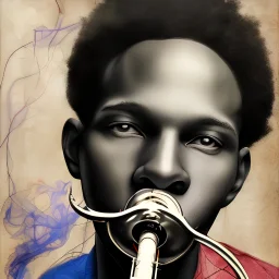 trumpeter, black man, colored smoke