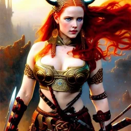 portrait 'beautiful Sexy busty Redhead Sif',Braids,horned helmet, celtic tattoed,painting by gaston bussiere, greg rutkowski, yoji shinkawa, yoshitaka amano, tsutomu nihei, donato giancola, tim hildebrandt, oil on canvas, cinematic composition, extreme detail,fit full head inside picture,32k