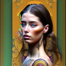 retrato de Sarah McDaniel tribal bella con tatuajes con estilo de Gustav Klimt