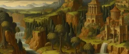 A brown valley with a divine temple painted by Lucas van Leyden