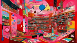 A library filled with pink magic painted by Wassily Kandinsky