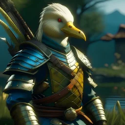 a knightly duck in a witcher's armor in the witcher's world