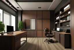 Staff offices with brown walls and furniture