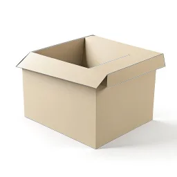 illustration of a carton moving box with an envelope in it against a white background. Full frame