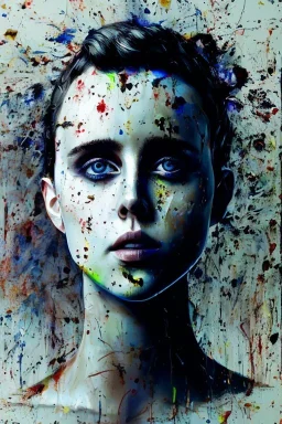 Danish singer MØ face, Abstract portrait by Yoji Shinkawa, Jackson Pollock