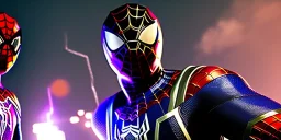 No1st_cr1t1kal, spiderman miles morales, full portrait of black samurai gaspunk, high detail, volumetric lighting, tiny features, intricate detail, volumetric clouds