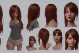 Female character full anatomy Proportions including front, side, and back model sheet .stylized animation character 8k Art station. realistic style